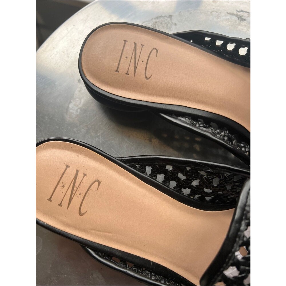 INC International Concepts Black Woven Pointed-Toe Mule Slides - Picture 2 of 7
